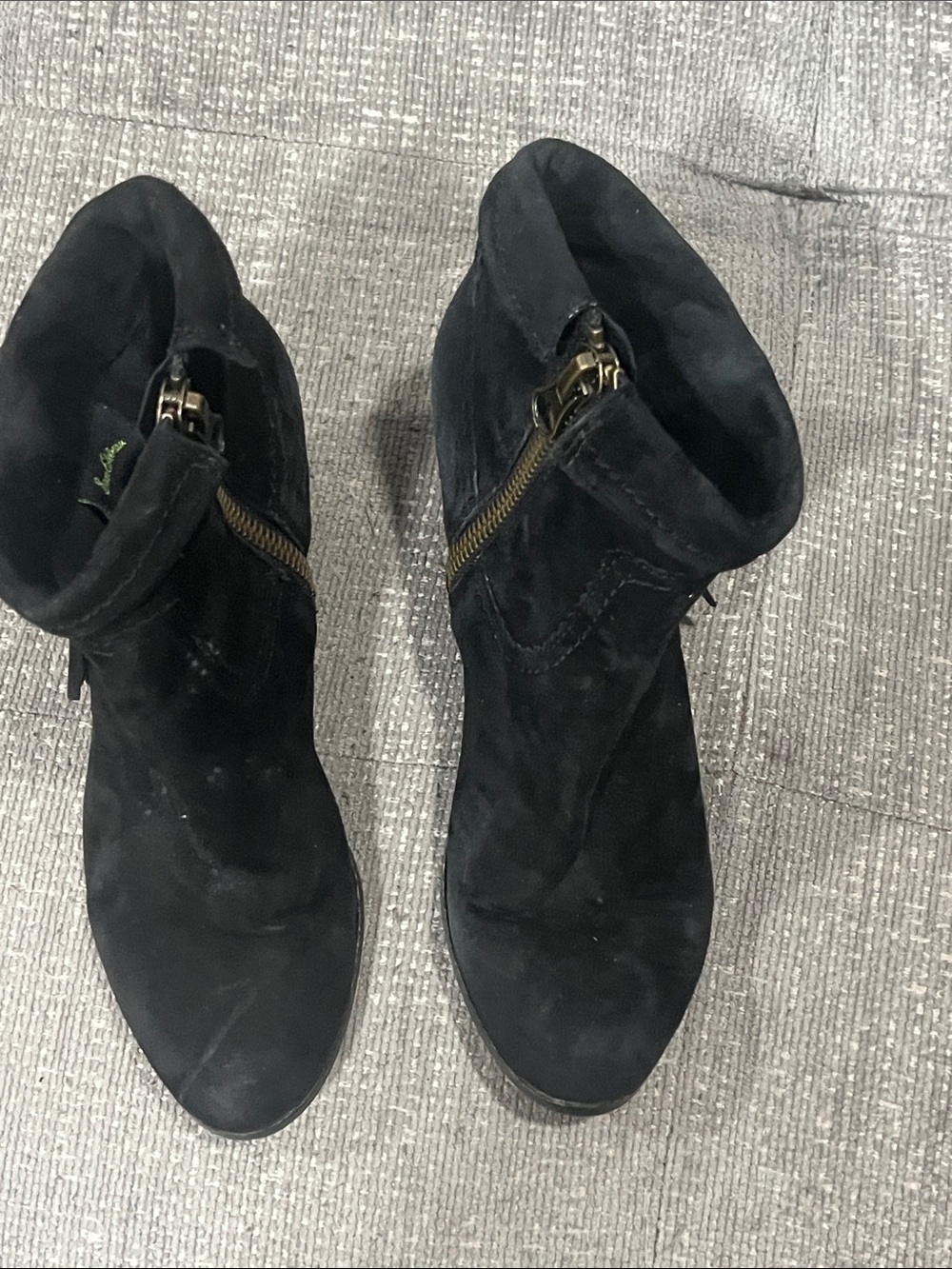 Sam Edelman Black Suede Fold-Over Ankle Booties with Side Zipper